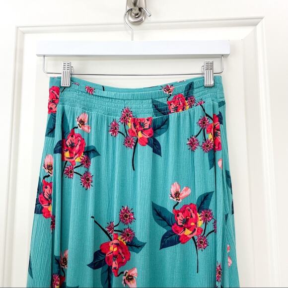 Express Floral Tropical Faux Wrap High Low Skirt XS Blue Pink - Picture 7 of 10